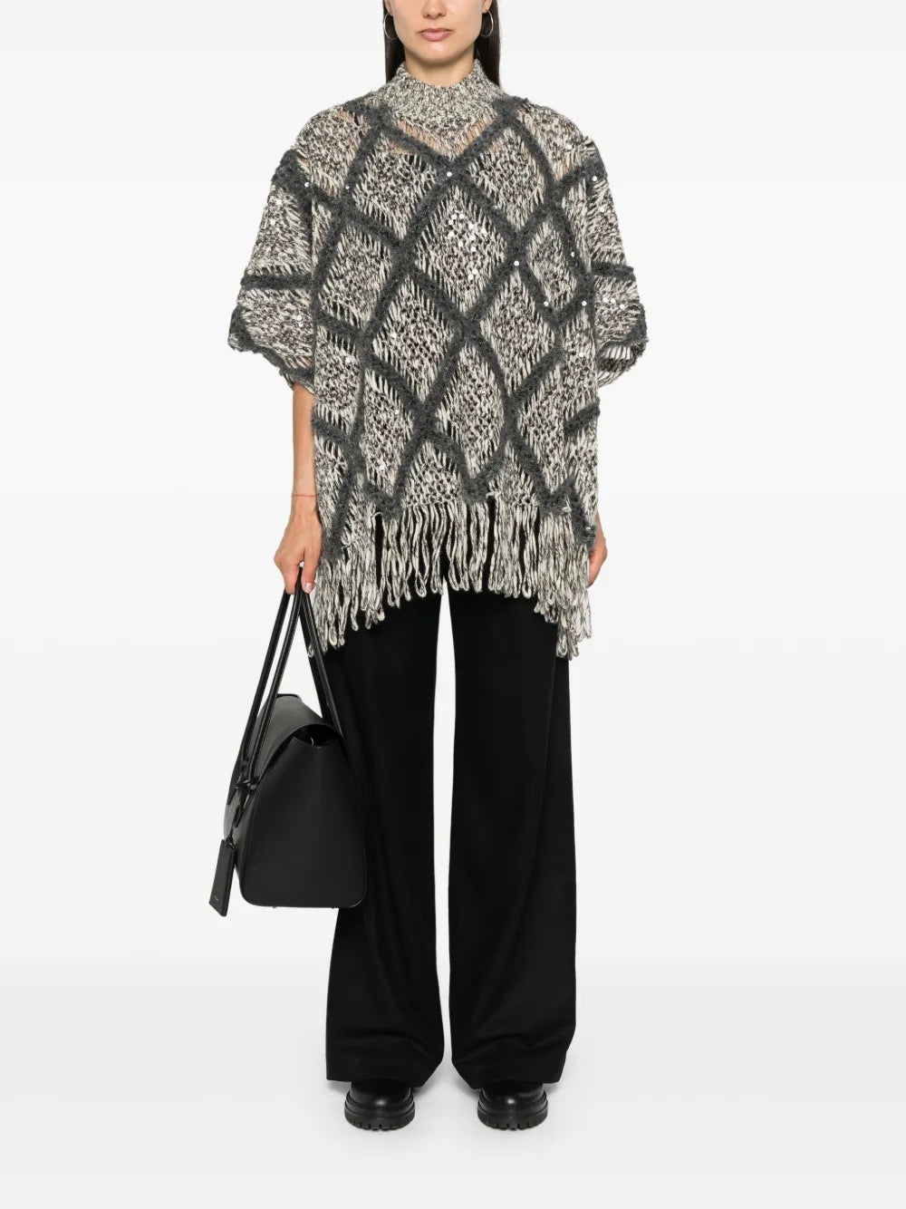 Monili-Detail Wide-Leg Trousers