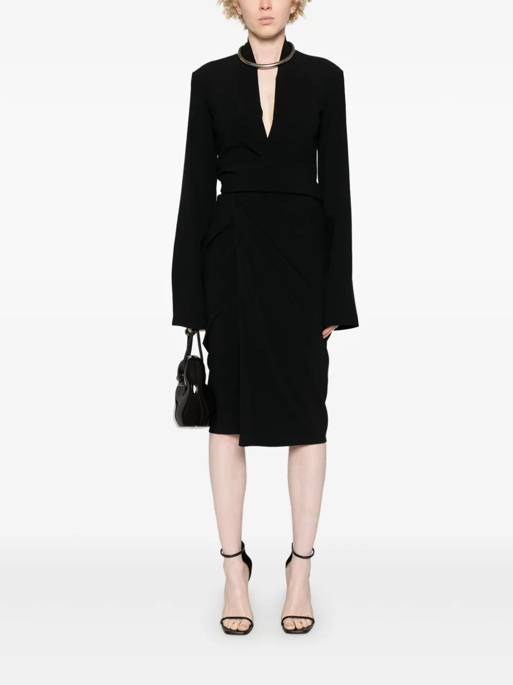 Tie-Fastening Crepe Wrap Dress