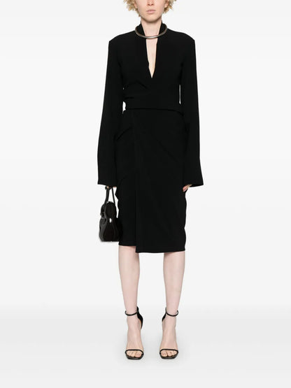 Tie-Fastening Crepe Wrap Dress