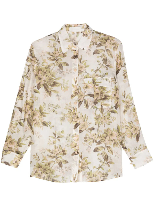 Floral-Print Ramie Shirt