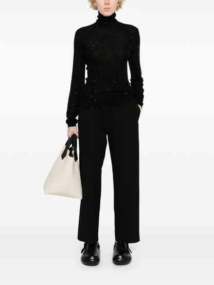 Elasticated-Waist Tapered Trousers