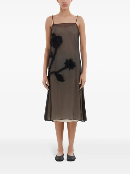 Floral-Appliqué Crepon Dress