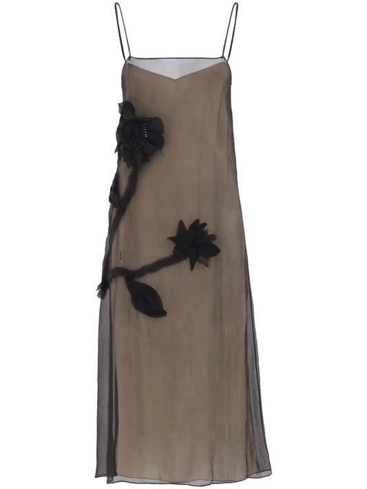 Floral-Appliqué Crepon Dress