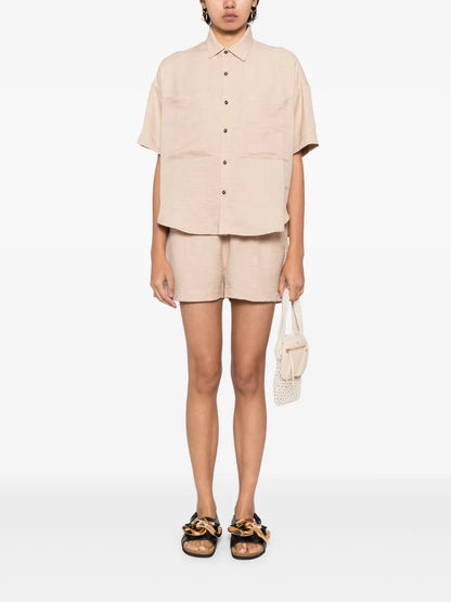 Classic-Collar Drop-Shoulder Shorts Set