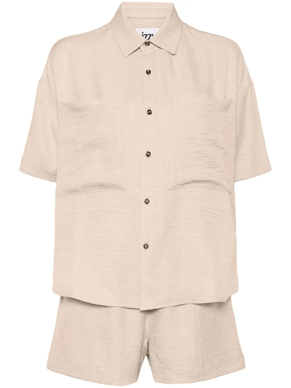 Classic-Collar Drop-Shoulder Shorts Set