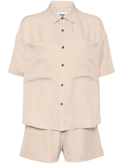 Classic-Collar Drop-Shoulder Shorts Set