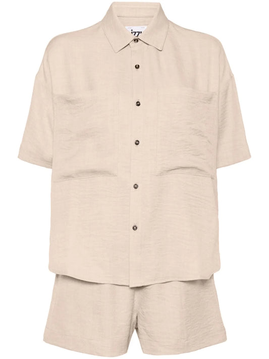 Classic-Collar Drop-Shoulder Shorts Set