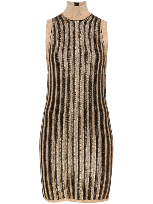 High-Neck Ribbed Minidress
