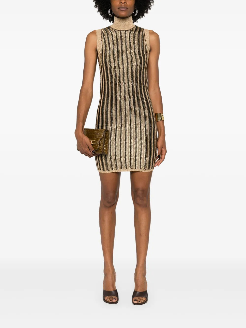 High-Neck Ribbed Minidress