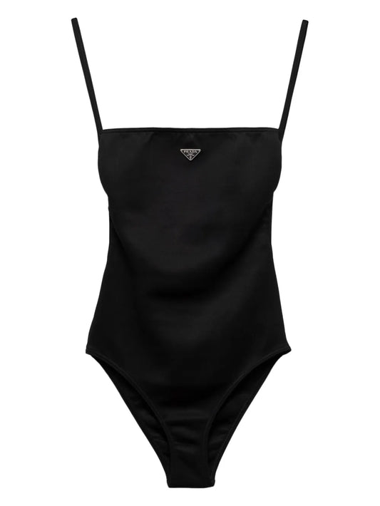 Triangle-Logo Open-Back Swimsuit