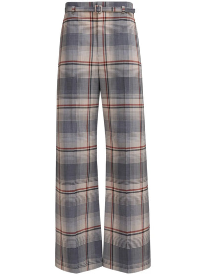 Belted Check-Print Trousers