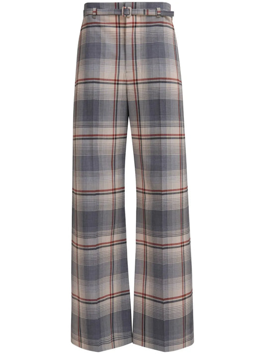 Belted Check-Print Trousers