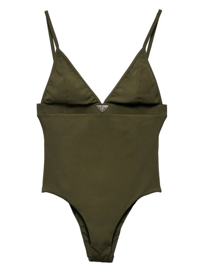Logo-Triangle Fine-Ribbed Swimsuit