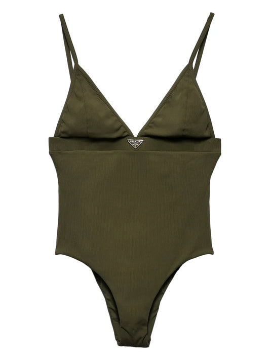 Logo-Triangle Fine-Ribbed Swimsuit