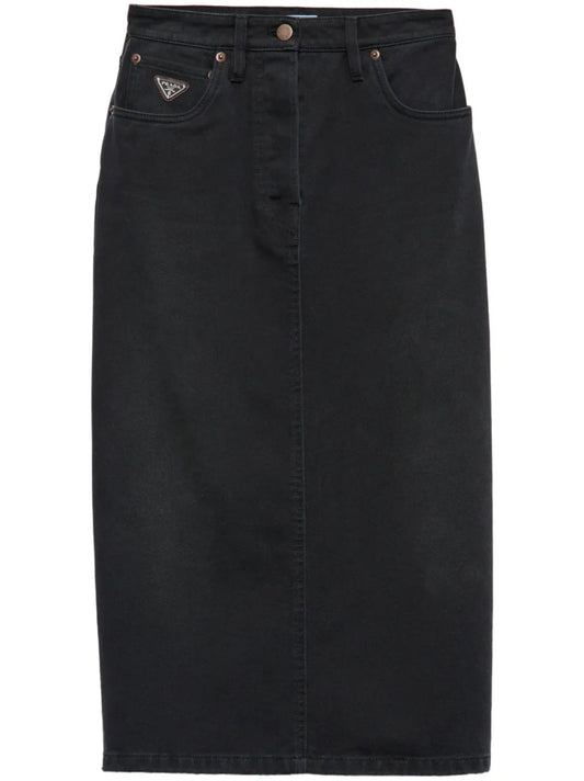 Slit Denim Midi-Skirt