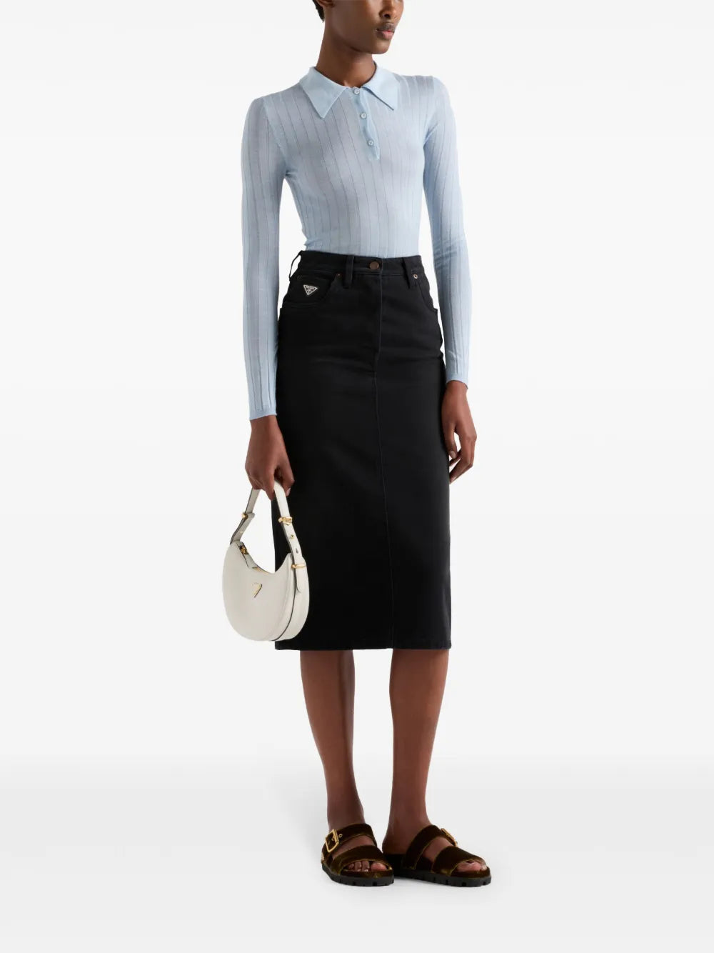 Slit Denim Midi-Skirt