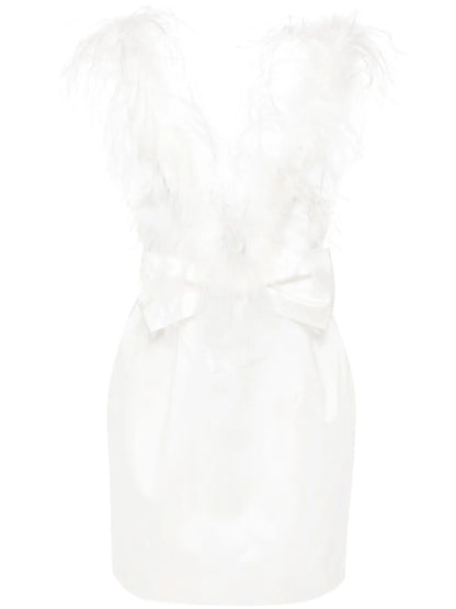 Feather-Trim Silk Mini Dress