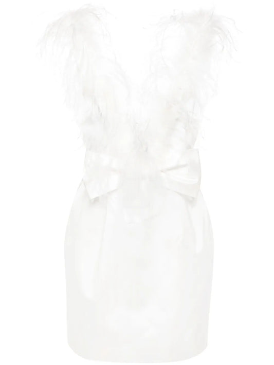 Feather-Trim Silk Mini Dress