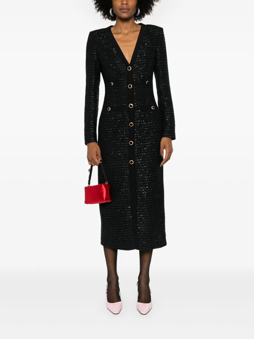 Sequin-Embellished Tweed Midi Dress