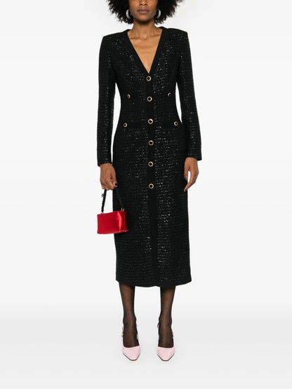 Sequin-Embellished Tweed Midi Dress