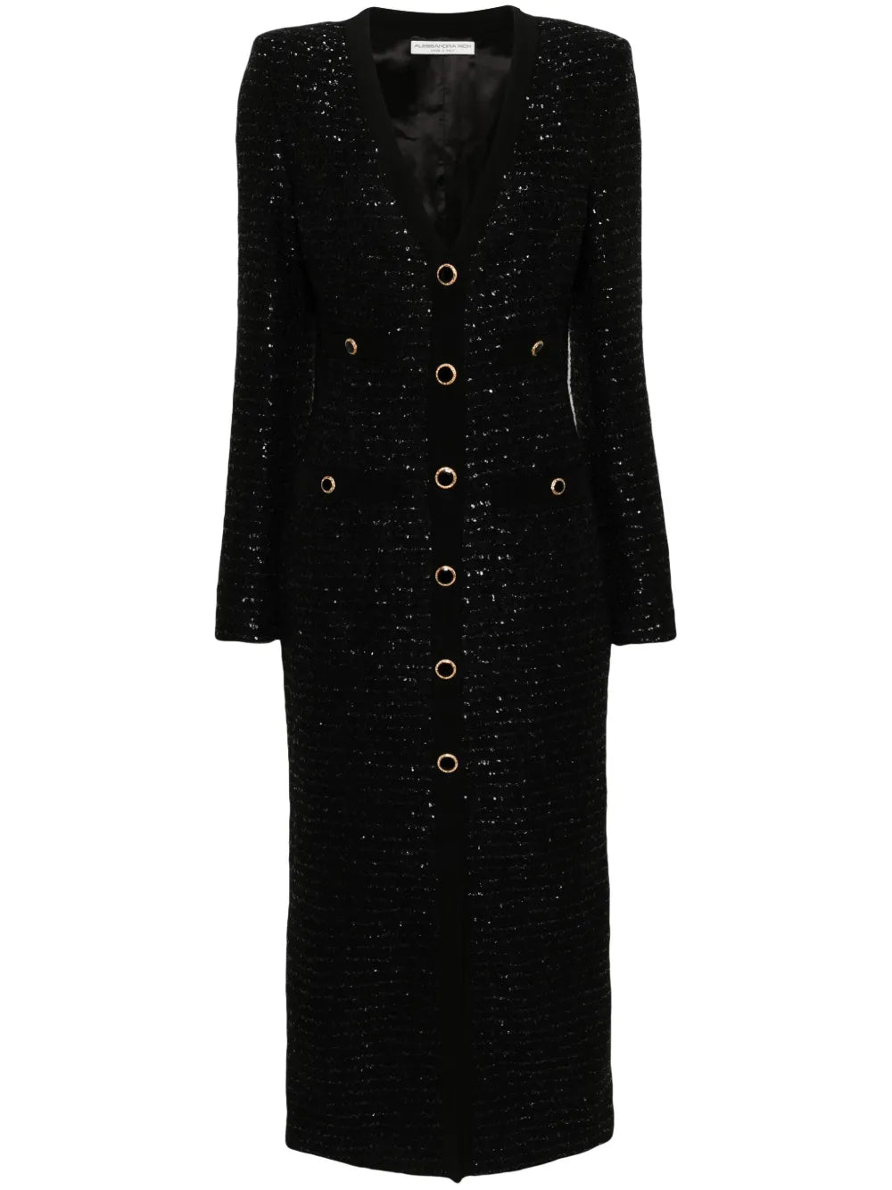 Sequin-Embellished Tweed Midi Dress