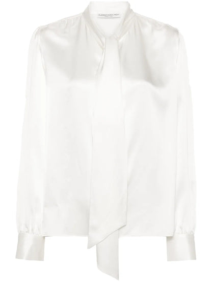 Pussy-Bow Collar Silk Blouse
