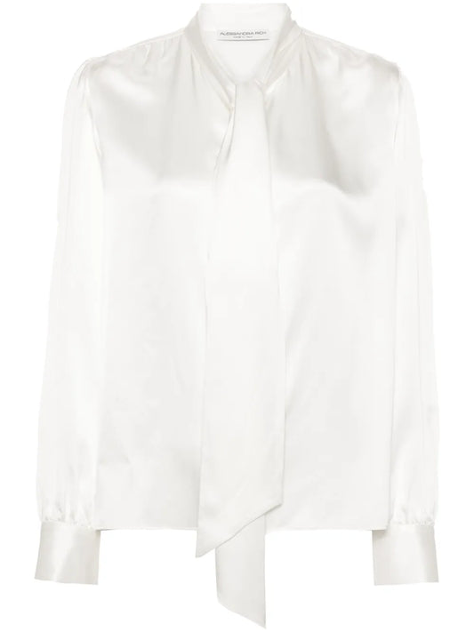 Pussy-Bow Collar Silk Blouse