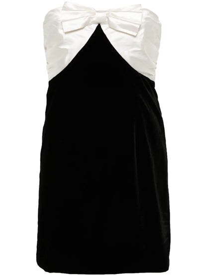 Bow-Detailed Velour Mini Dress