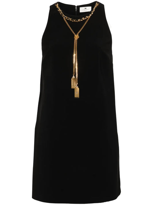 Chain-Link Detail Crepe Mini Dress