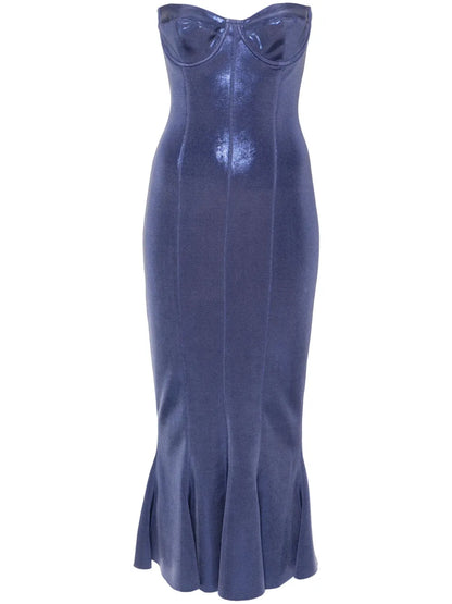 Corset-Style Lamé Midi Dress