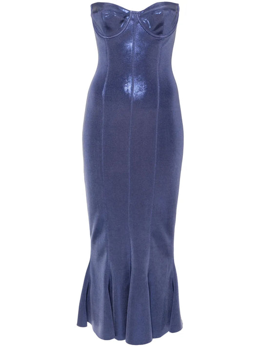 Corset-Style Lamé Midi Dress