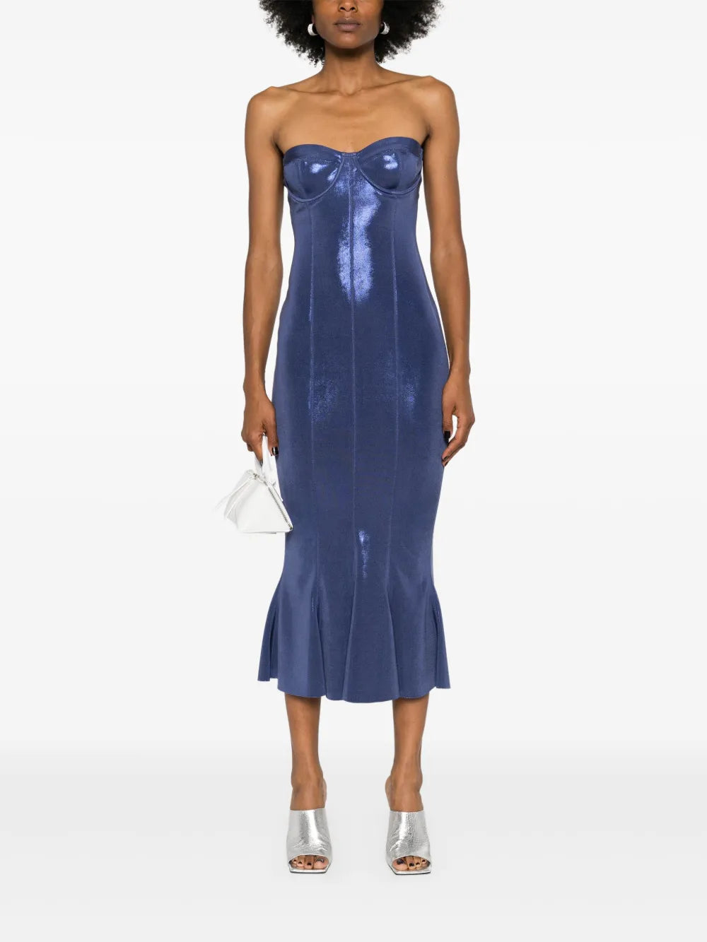 Corset-Style Lamé Midi Dress