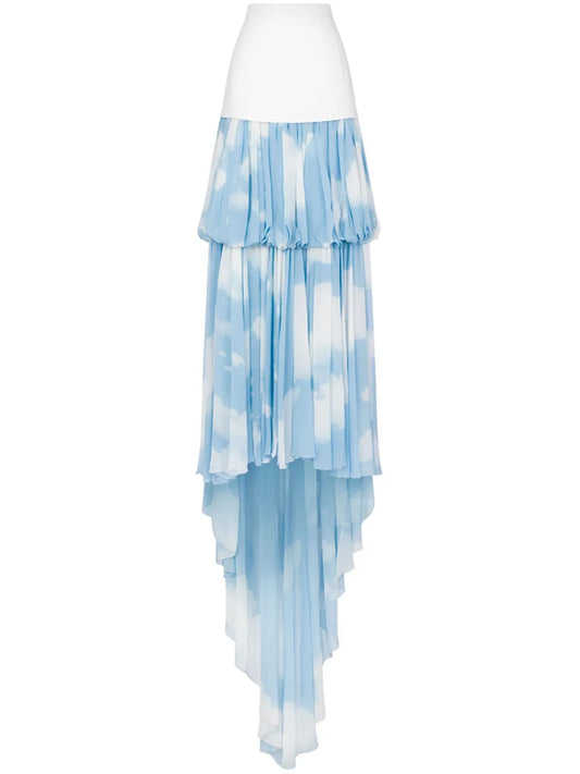 Tiered Train Silk Skirt