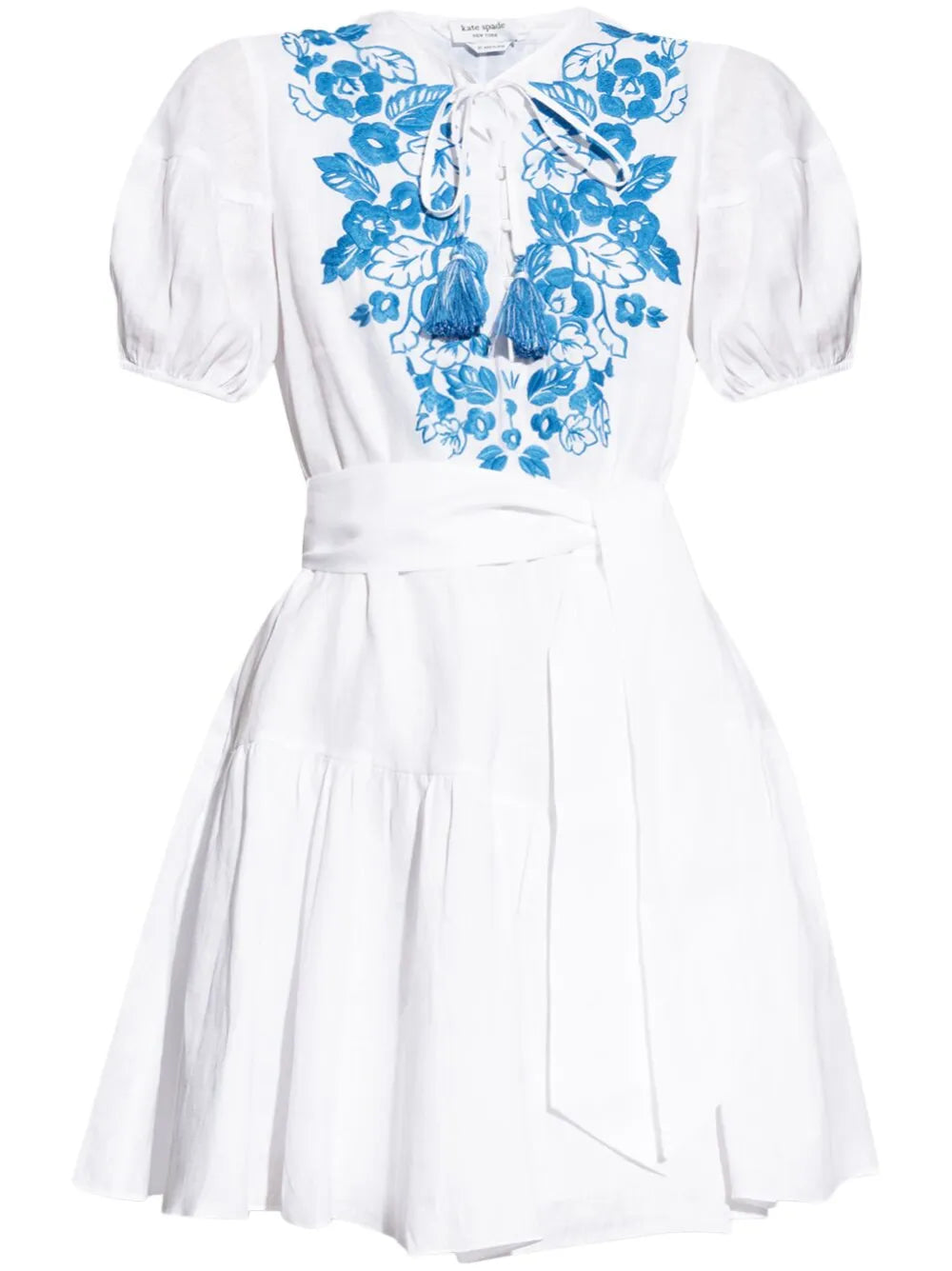 Floral-Embroidered Linen Mini Dress