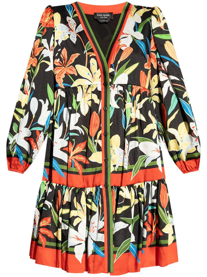 Floral-Print Long-Sleeve Mini Dress