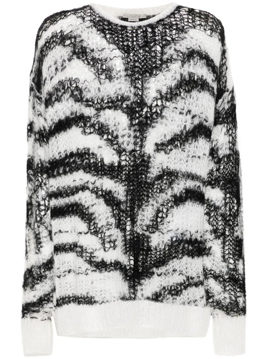 Tiger-Pattern Open-Knit Jumper