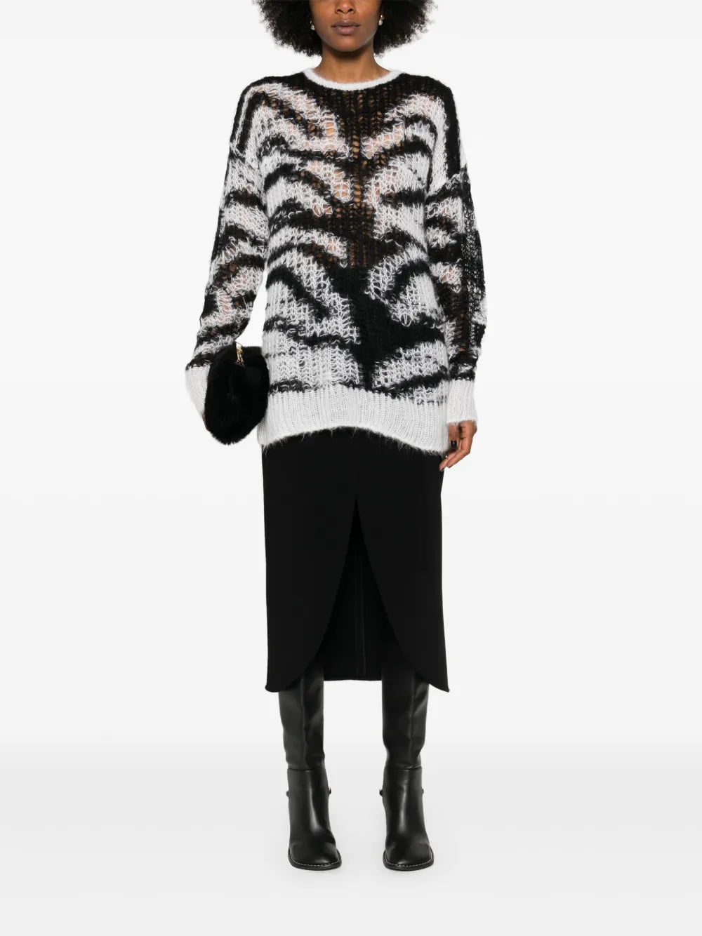 Tiger-Pattern Open-Knit Jumper