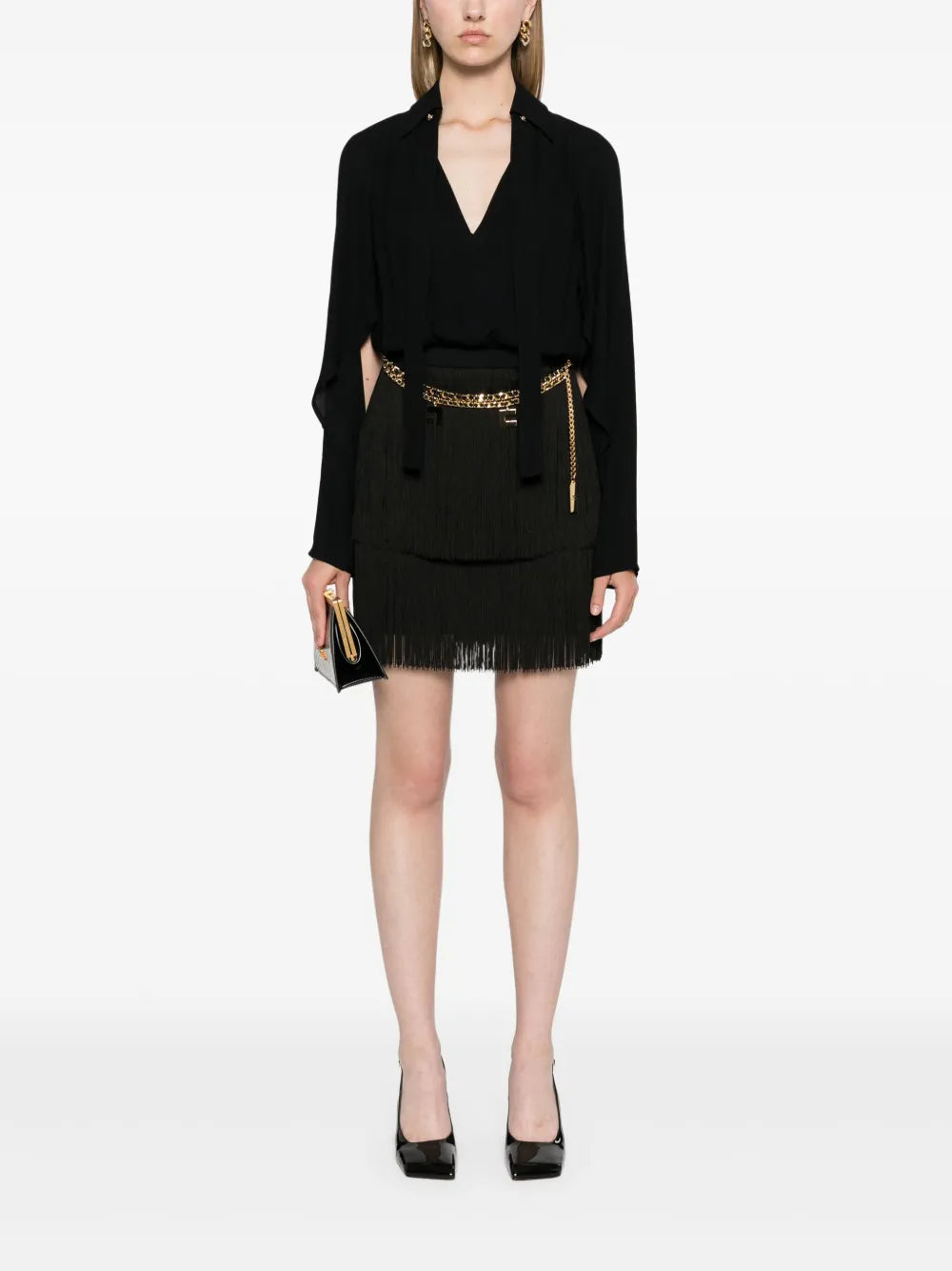 Chain-Link Detail Crepe Mini Dress
