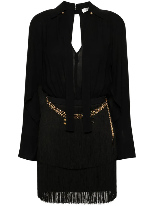 Chain-Link Detail Crepe Mini Dress