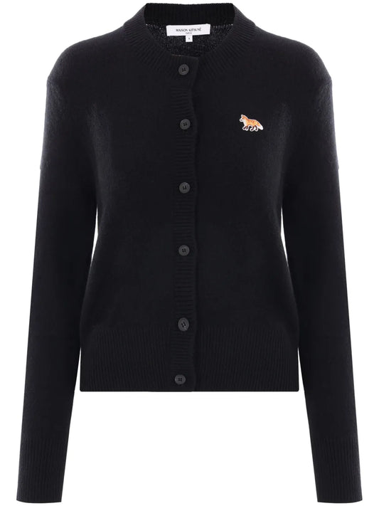 Baby Fox-Appliqué Wool Cardigan