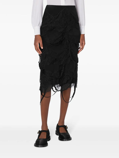 Distressed-Effect Silk Midi Skirt