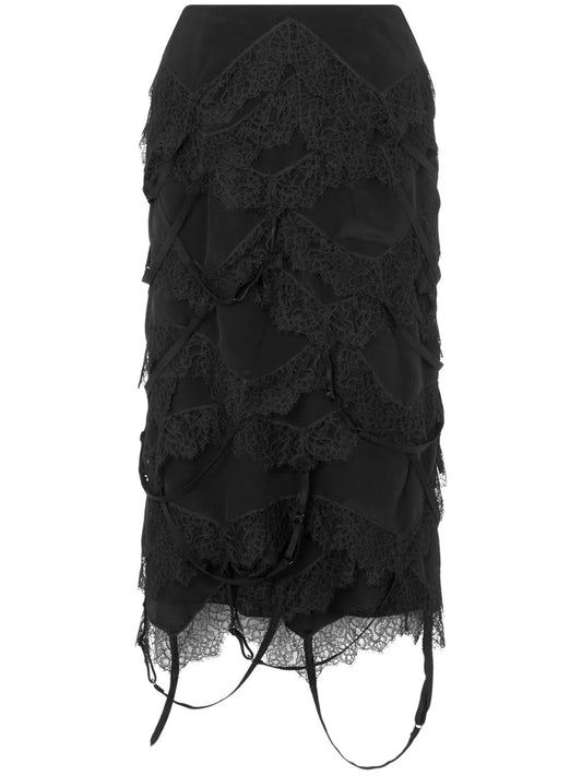 Distressed-Effect Silk Midi Skirt