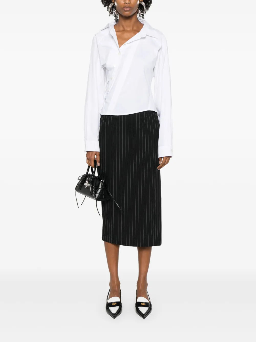 Ruched Pinstriped Pencil Skirt