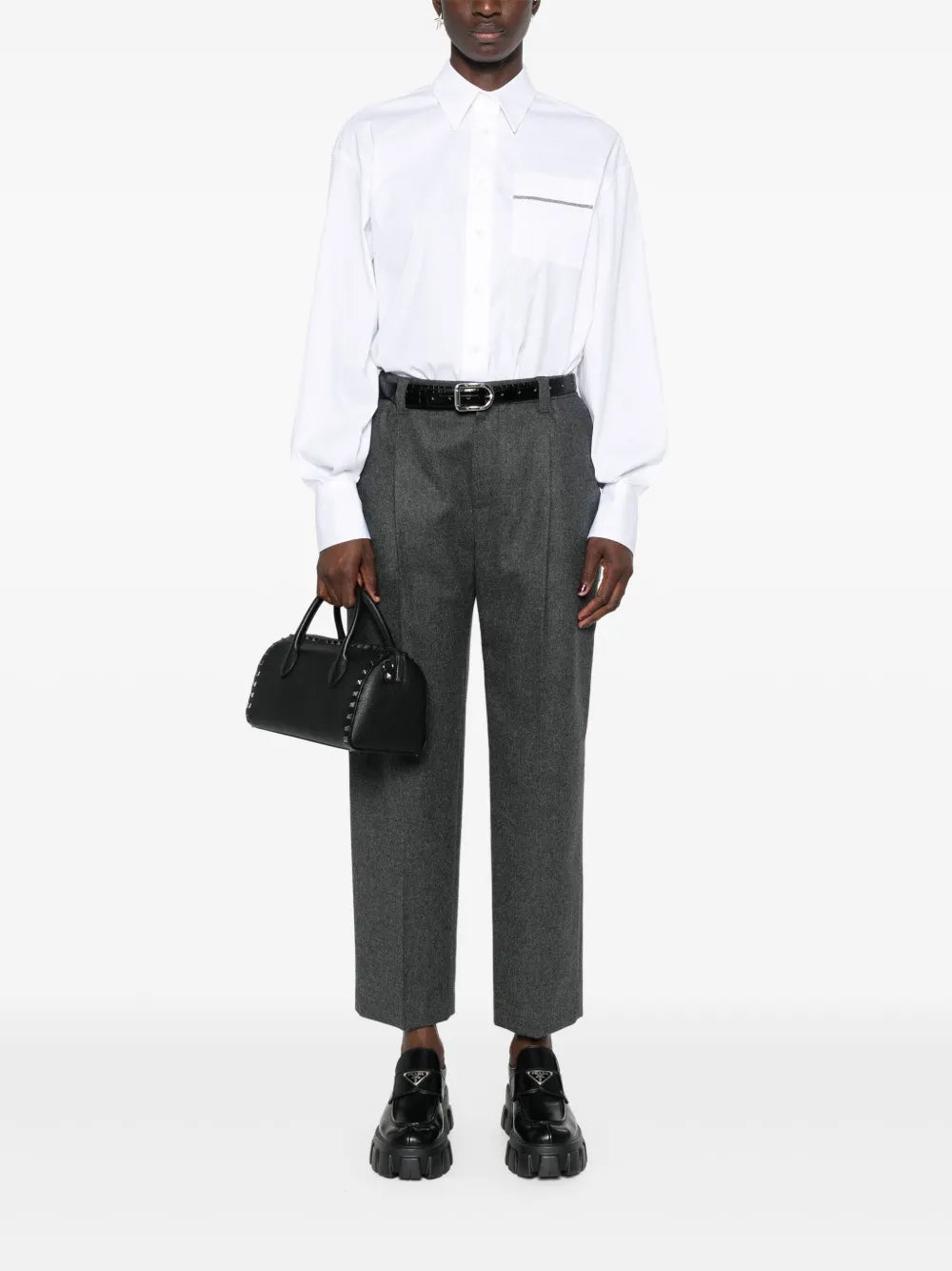 Mélange-Effect Cropped Trousers