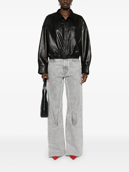 Long-Sleeves Leather Shirt
