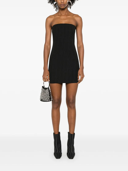 Wide-Neck Pinstriped Minidress
