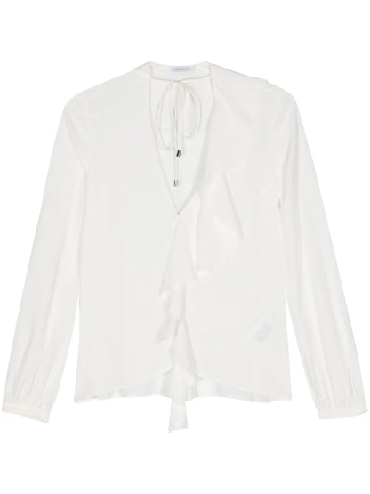 Ruffled-Detail Crepe Blouse