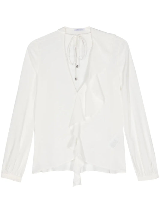 Ruffled-Detail Crepe Blouse