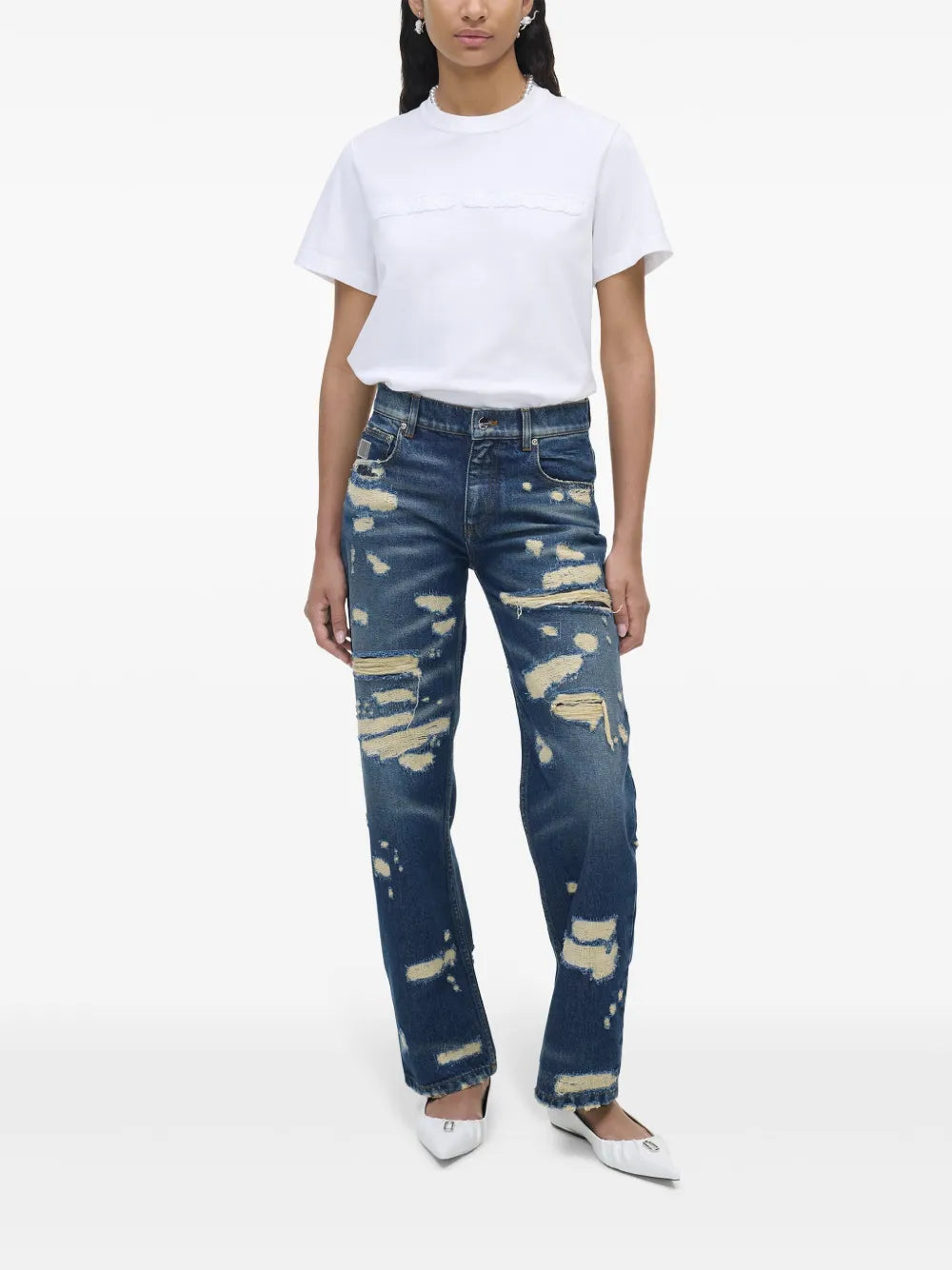 Distressed Straight-Leg Jeans
