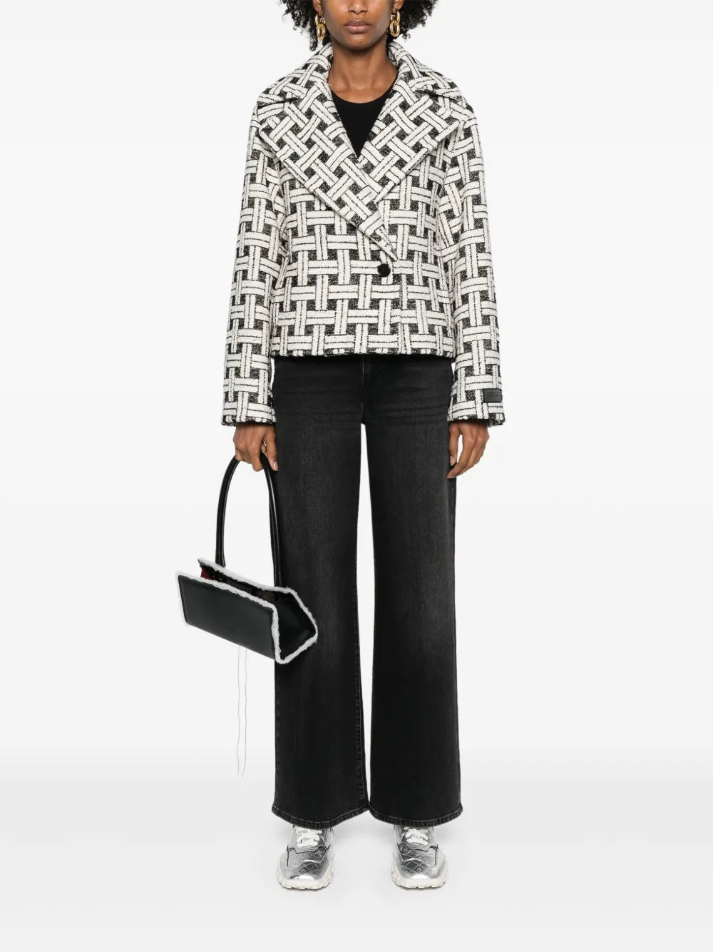 Check-Pattern Double-Breasted Jacket